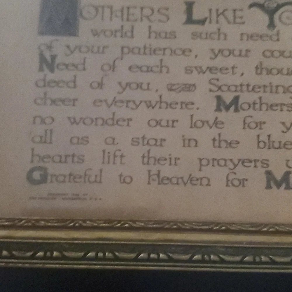 Vintage Framed Art with Mothers Poem 9x7x1/4 Perfect For Mother's Day Mom